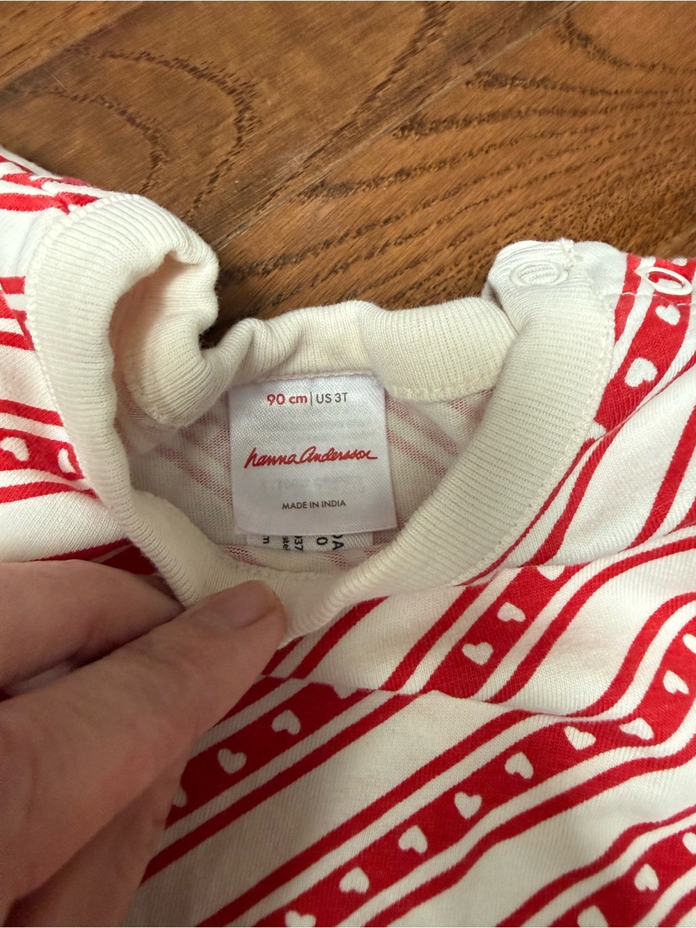 Hanna Anderson 3T holiday heart striped dress with neck snap closure and pockets - Picture 6 of 6